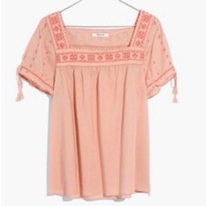 Madewell peach la villa boho popover peasant top L